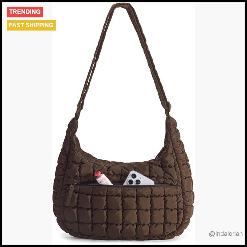 Quilted Puffy Crossbody Hobo Bag Fluffy Compact Shoulder Handbag Adjustable